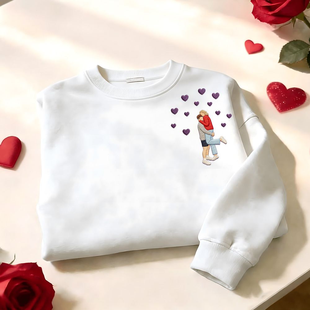 Custom Embroidered Portrait Sweatshirt from Photo Valentine's Day Gift - auphotoblanket