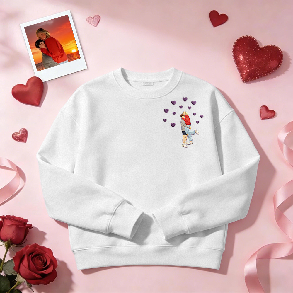 Custom Embroidered Portrait Sweatshirt from Photo Valentine's Day Gift - auphotoblanket