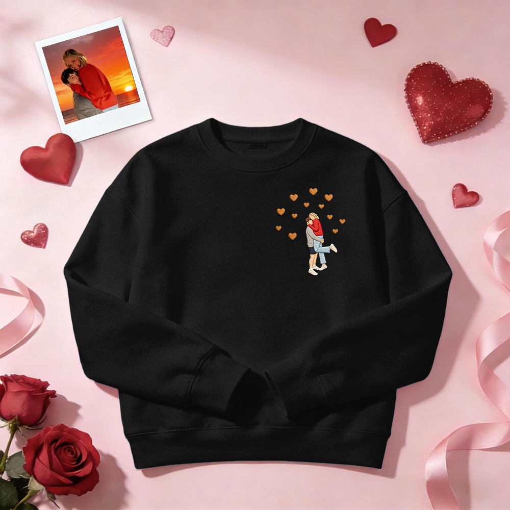 Custom Embroidered Portrait Sweatshirt from Photo Valentine's Day Gift - auphotoblanket