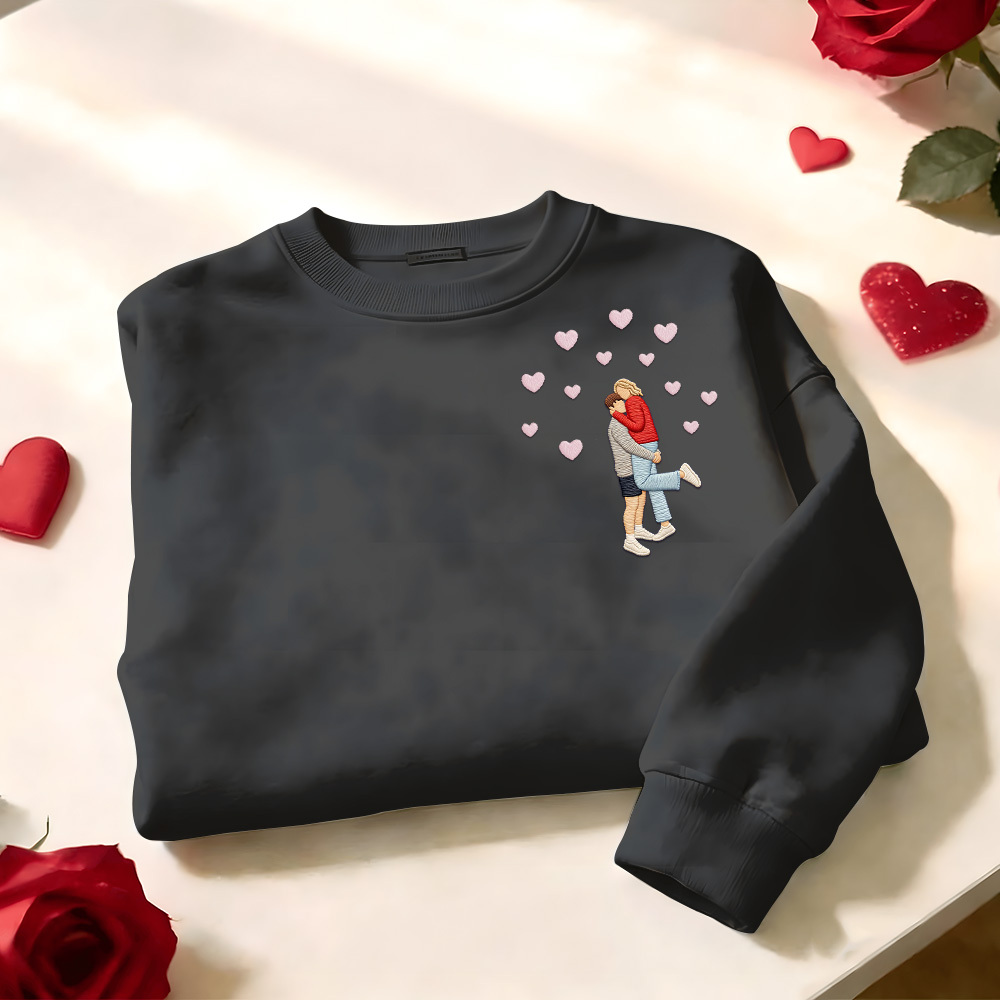 Custom Embroidered Portrait Sweatshirt from Photo Valentine's Day Gift - auphotoblanket