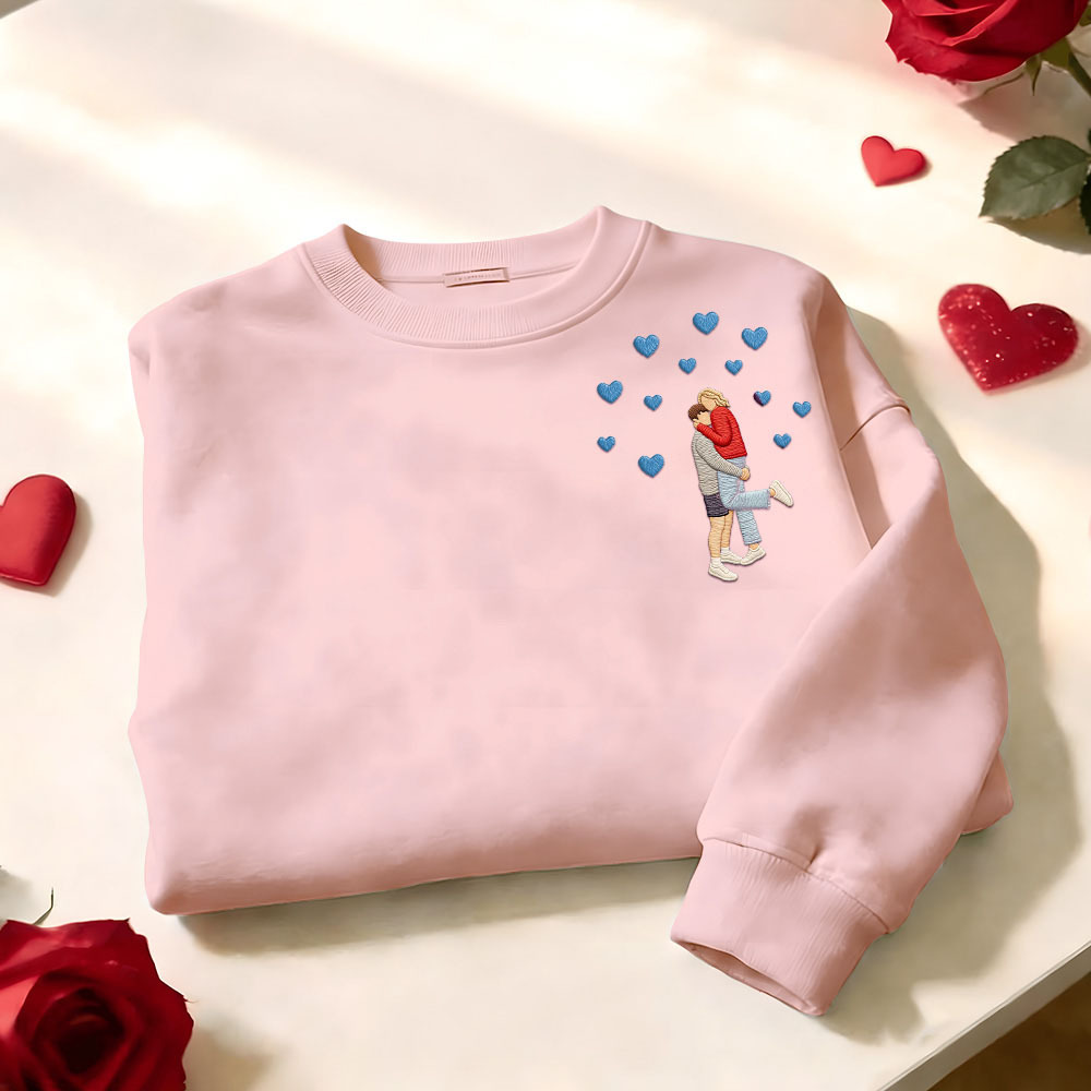 Custom Embroidered Portrait Sweatshirt from Photo Valentine's Day Gift - auphotoblanket