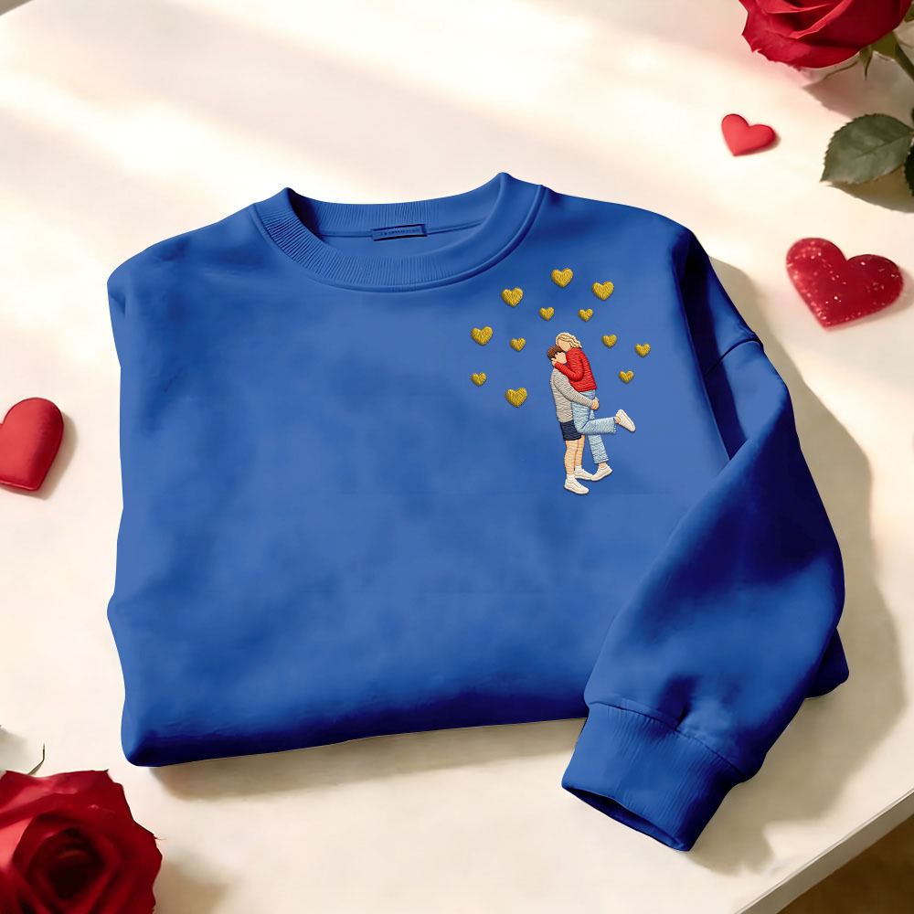 Custom Embroidered Portrait Sweatshirt from Photo Valentine's Day Gift - auphotoblanket