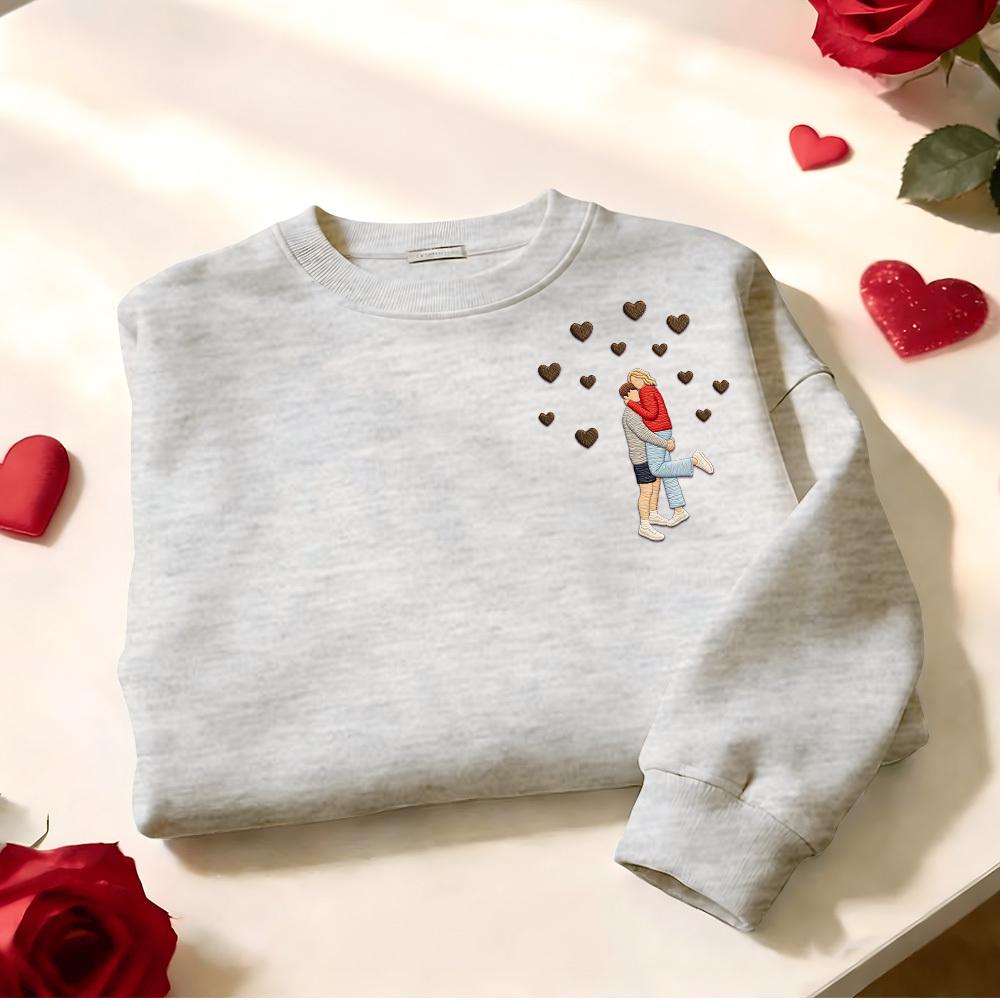 Custom Embroidered Portrait Sweatshirt from Photo Valentine's Day Gift - auphotoblanket