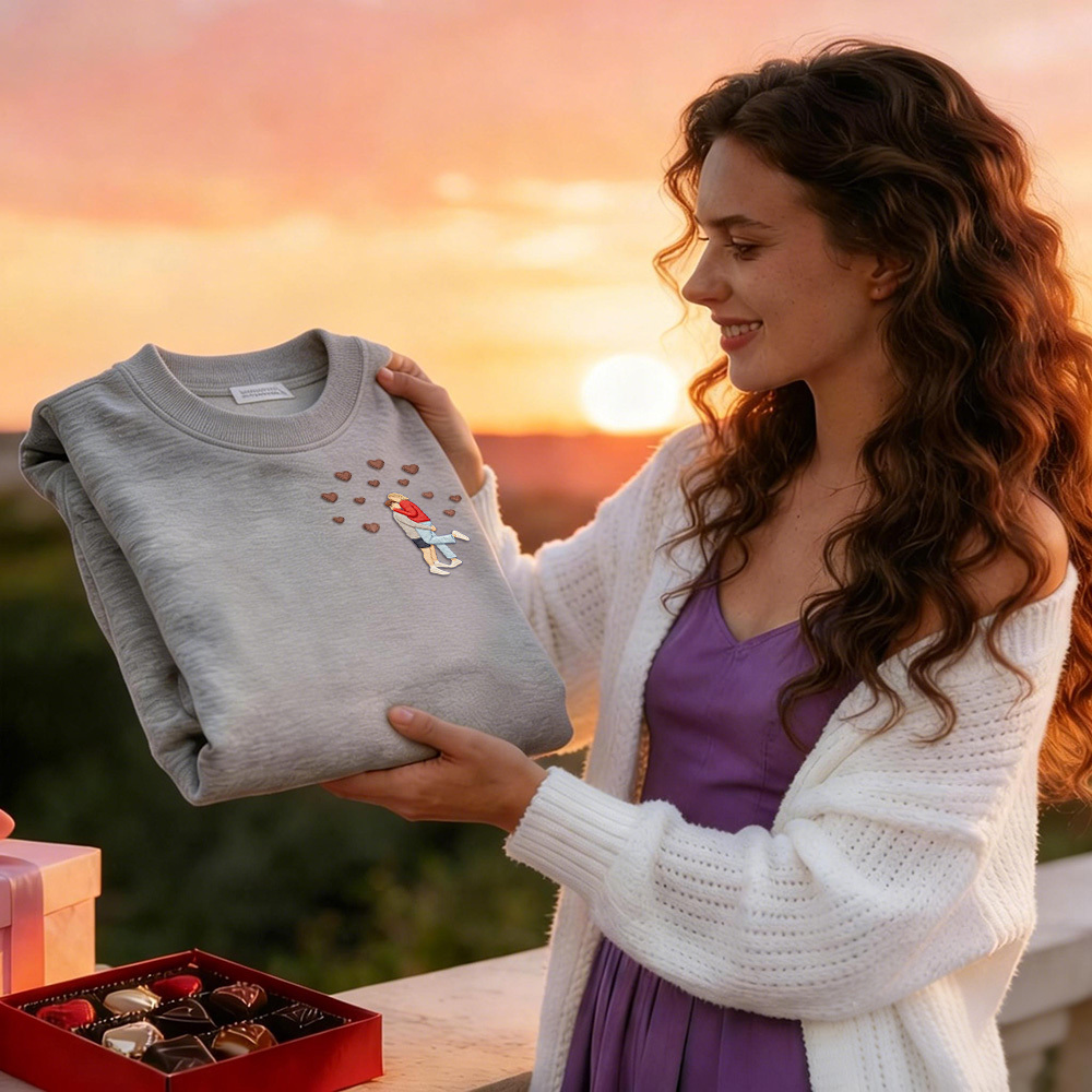 Custom Embroidered Portrait Sweatshirt from Photo Valentine's Day Gift - auphotoblanket