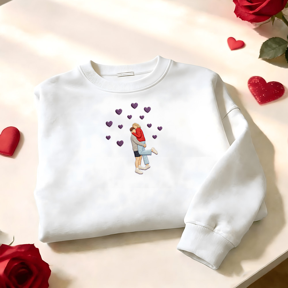 Custom Embroidered Portrait Sweatshirt from Photo Valentine's Day Gift - auphotoblanket