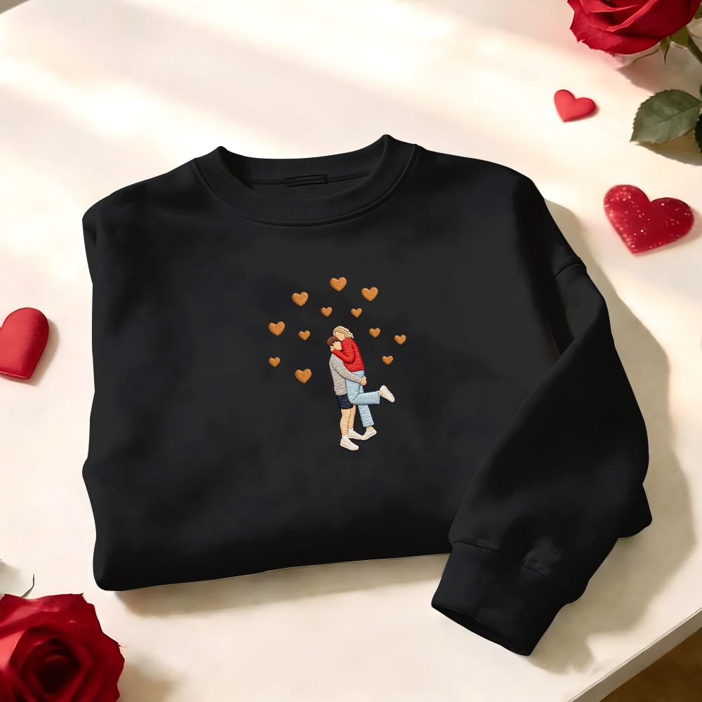 Custom Embroidered Portrait Sweatshirt from Photo Valentine's Day Gift - auphotoblanket