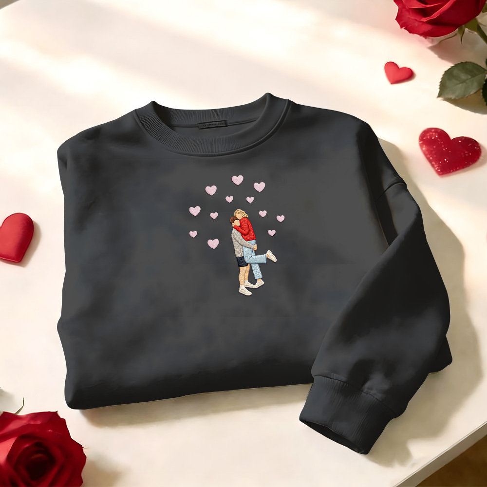 Custom Embroidered Portrait Sweatshirt from Photo Valentine's Day Gift - auphotoblanket