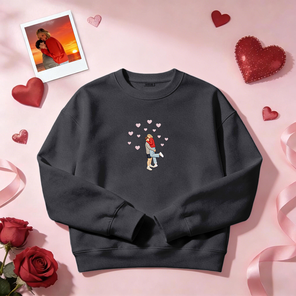 Custom Embroidered Portrait Sweatshirt from Photo Valentine's Day Gift - auphotoblanket