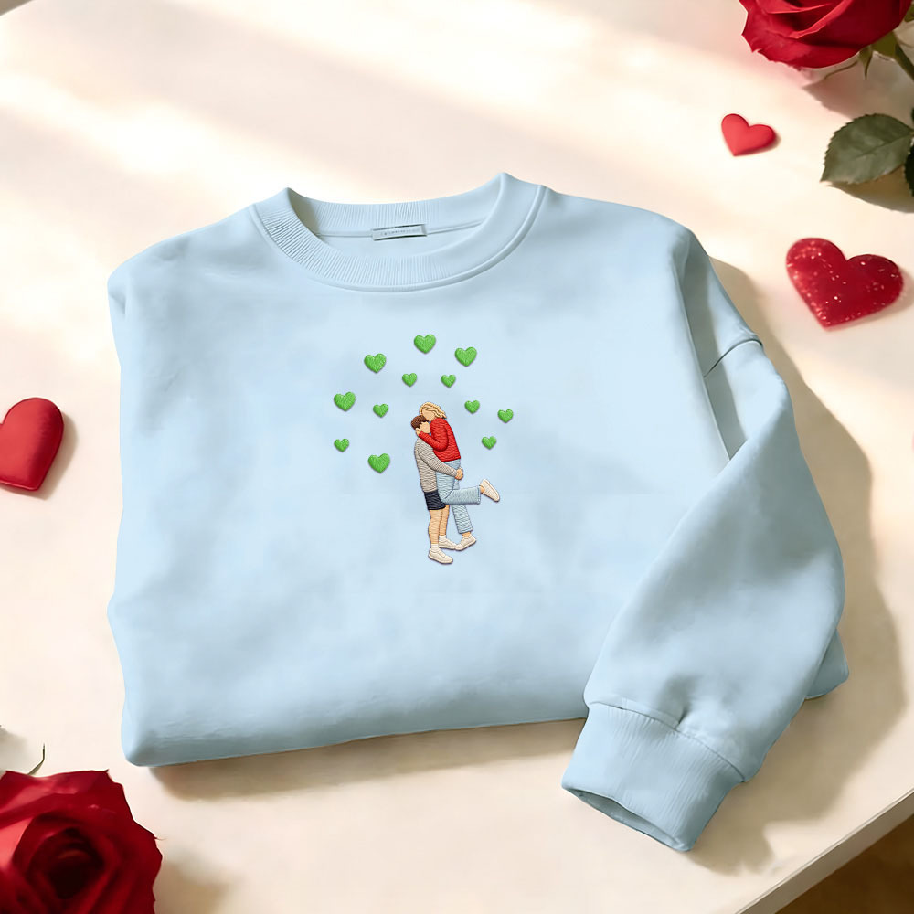 Custom Embroidered Portrait Sweatshirt from Photo Valentine's Day Gift - auphotoblanket