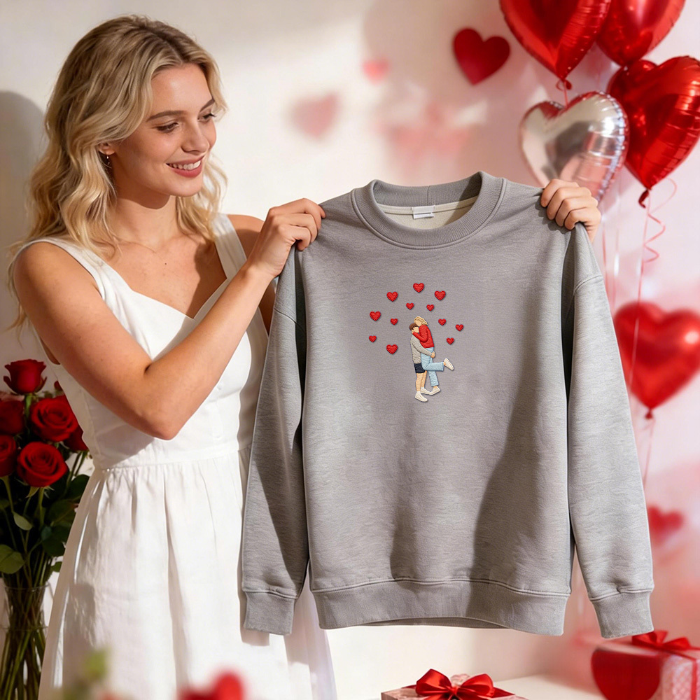 Custom Embroidered Portrait Sweatshirt from Photo Valentine's Day Gift - auphotoblanket