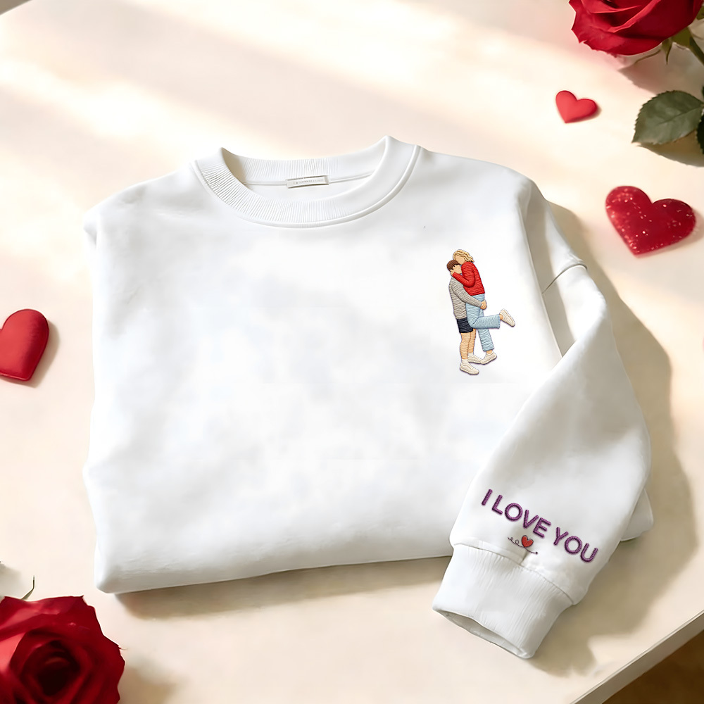 Custom Embroidered Portrait Sweatshirt from Photo Valentine's Day Gift - auphotoblanket