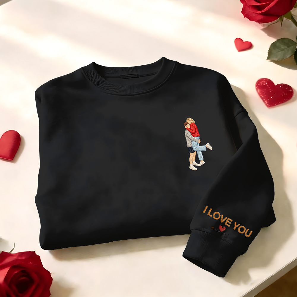 Custom Embroidered Portrait Sweatshirt from Photo Valentine's Day Gift - auphotoblanket