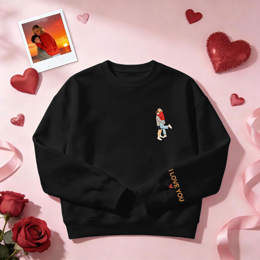 Custom Embroidered Portrait Sweatshirt from Photo Valentine's Day Gift - auphotoblanket
