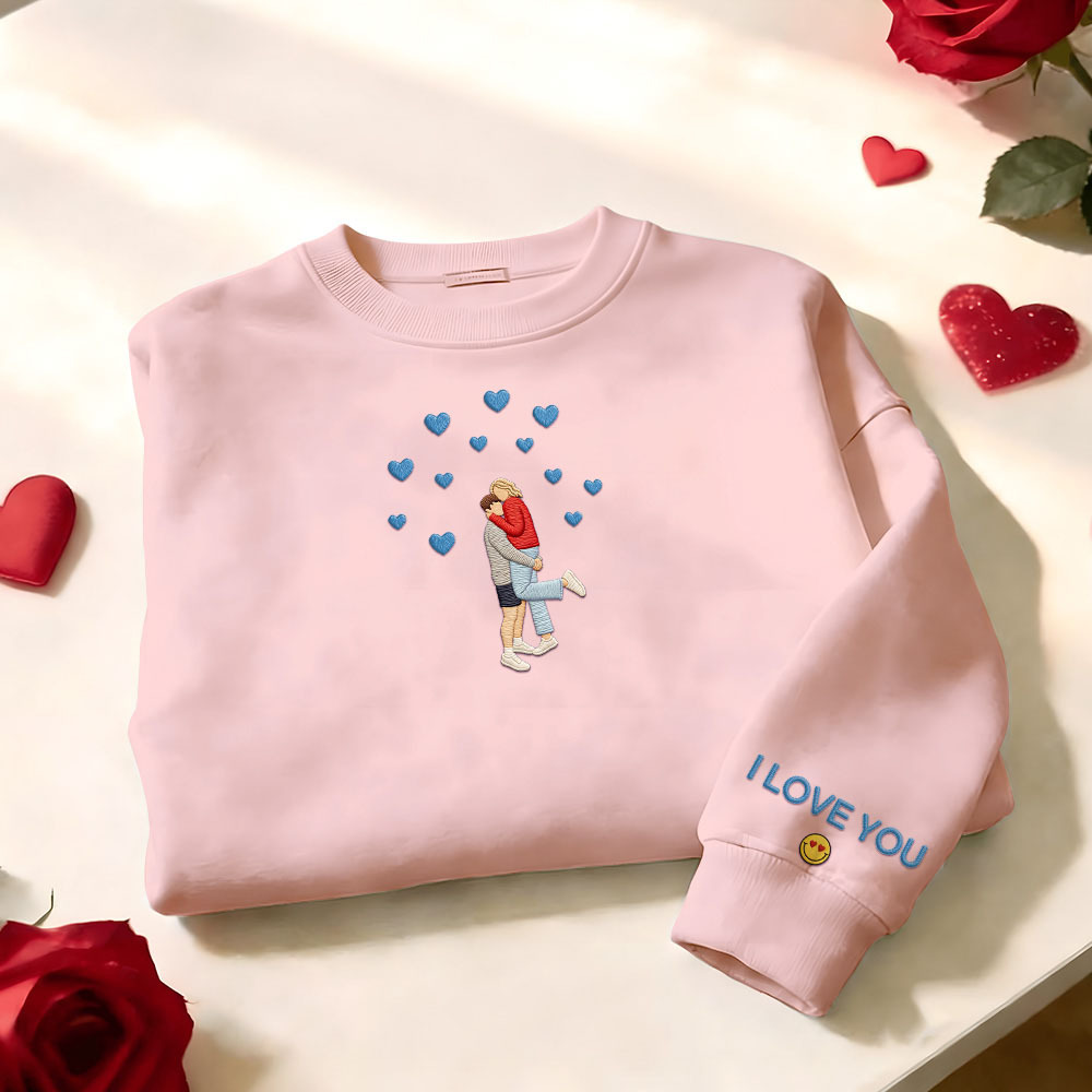 Custom Embroidered Portrait Sweatshirt from Photo Valentine's Day Gift - auphotoblanket