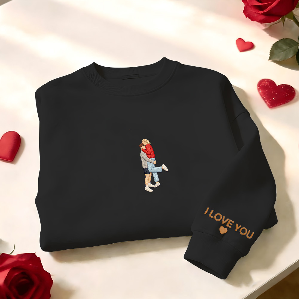 Custom Embroidered Portrait Sweatshirt from Photo Valentine's Day Gift - auphotoblanket