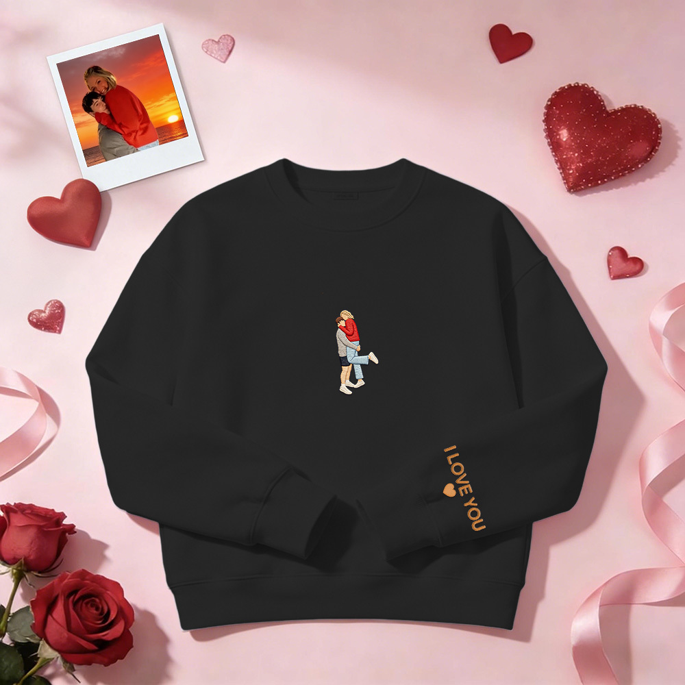 Custom Embroidered Portrait Sweatshirt from Photo Valentine's Day Gift - auphotoblanket
