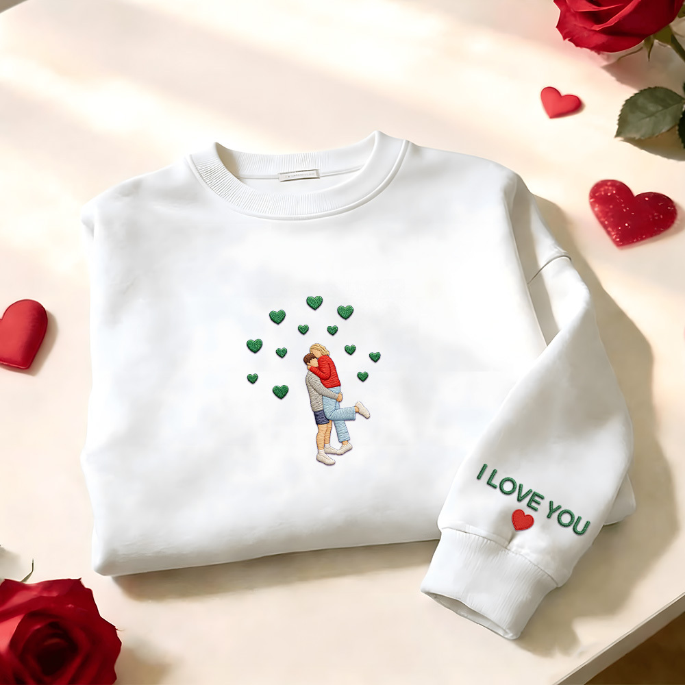 Custom Embroidered Portrait Sweatshirt from Photo Valentine's Day Gift - auphotoblanket