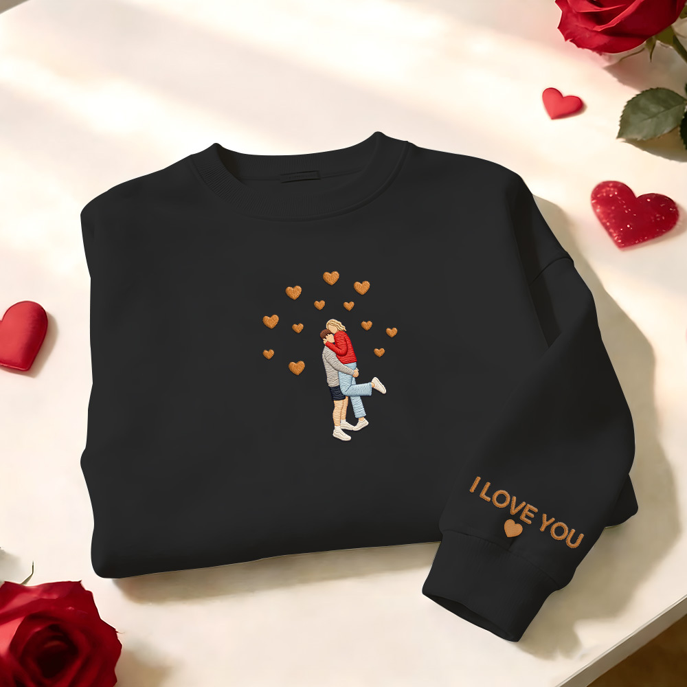 Custom Embroidered Portrait Sweatshirt from Photo Valentine's Day Gift - auphotoblanket