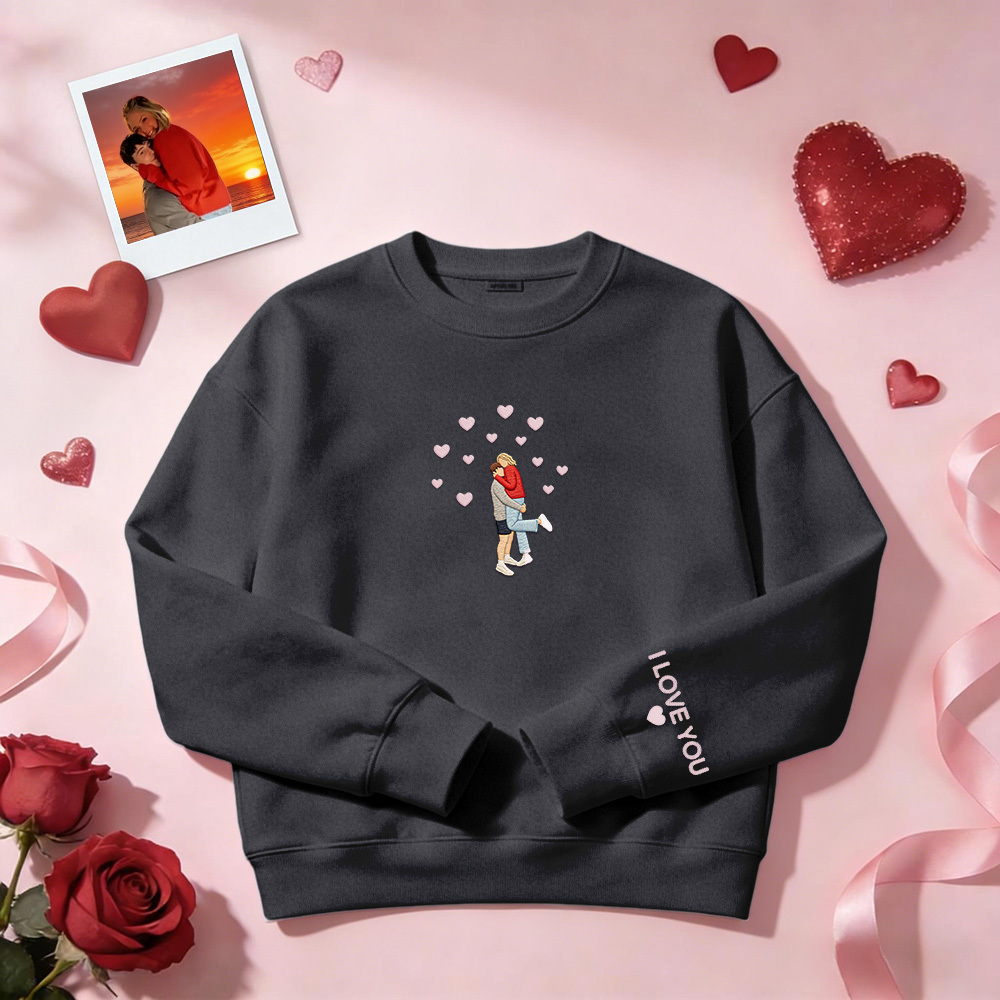 Custom Embroidered Portrait Sweatshirt from Photo Valentine's Day Gift - auphotoblanket