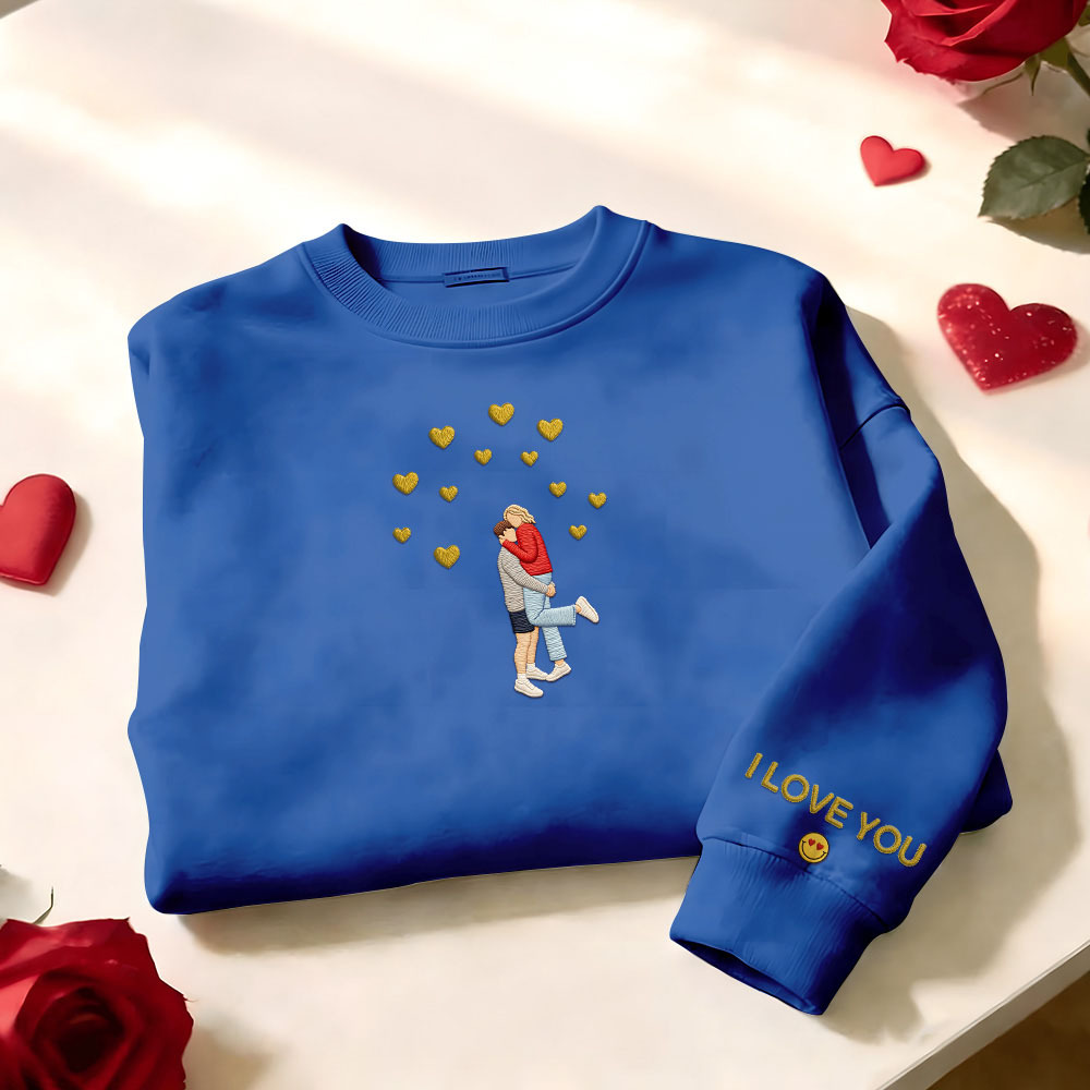 Custom Embroidered Portrait Sweatshirt from Photo Valentine's Day Gift - auphotoblanket