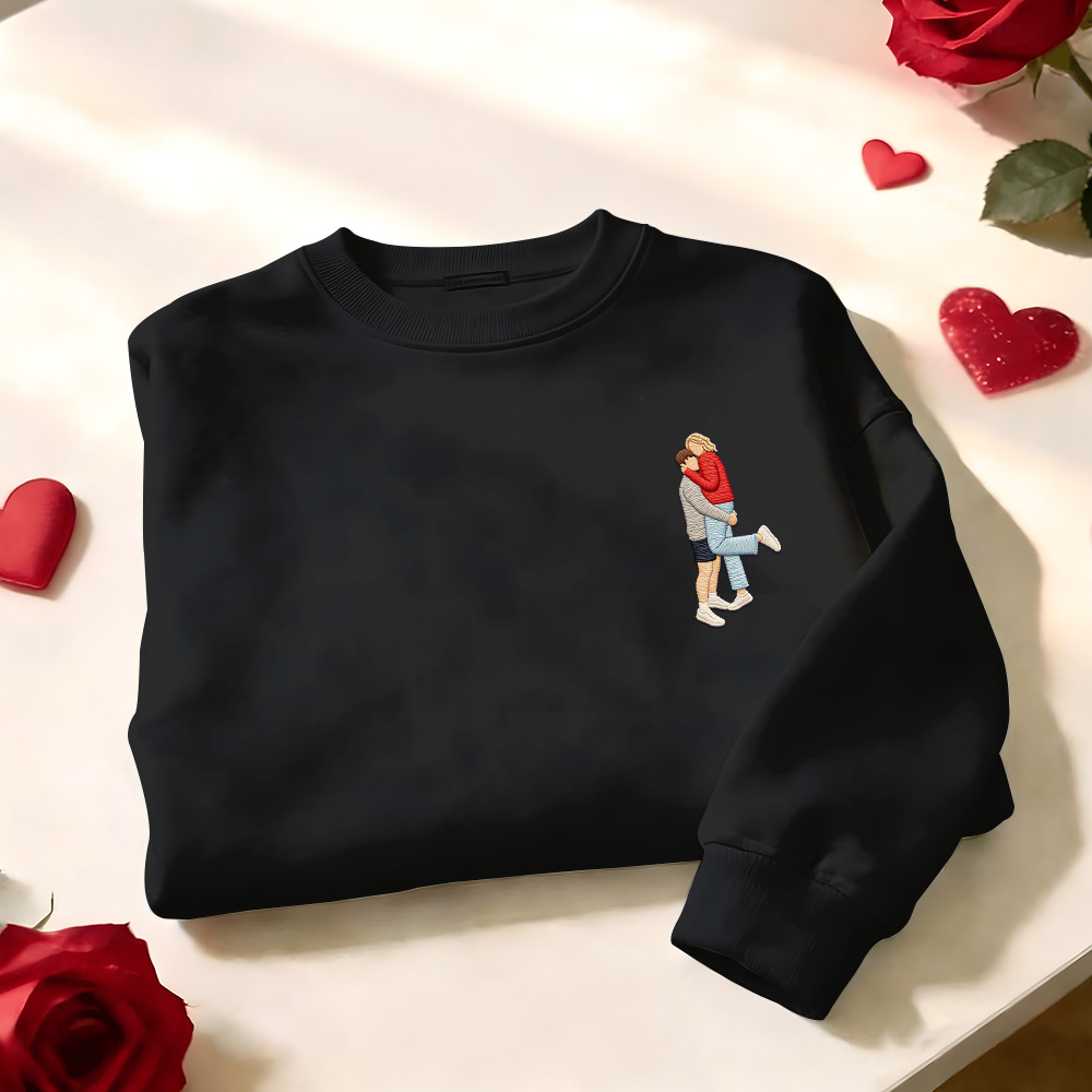 Custom Embroidered Portrait Sweatshirt from Photo Valentine's Day Gift - auphotoblanket