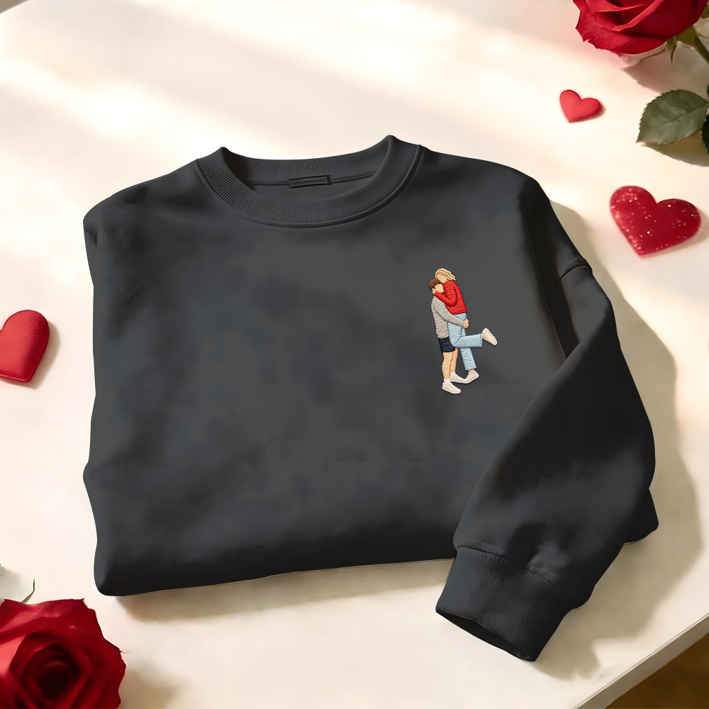 Custom Embroidered Portrait Sweatshirt from Photo Valentine's Day Gift - auphotoblanket