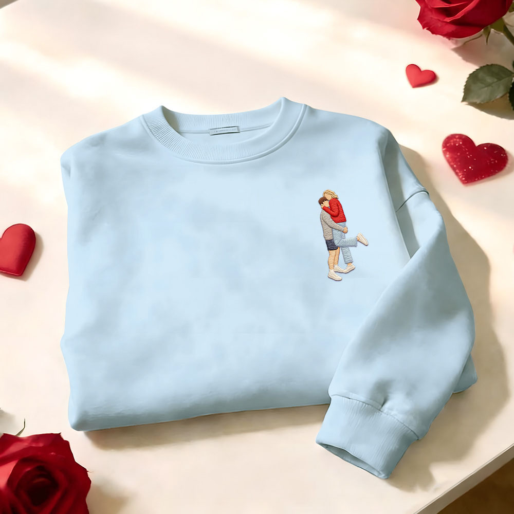 Custom Embroidered Portrait Sweatshirt from Photo Valentine's Day Gift - auphotoblanket