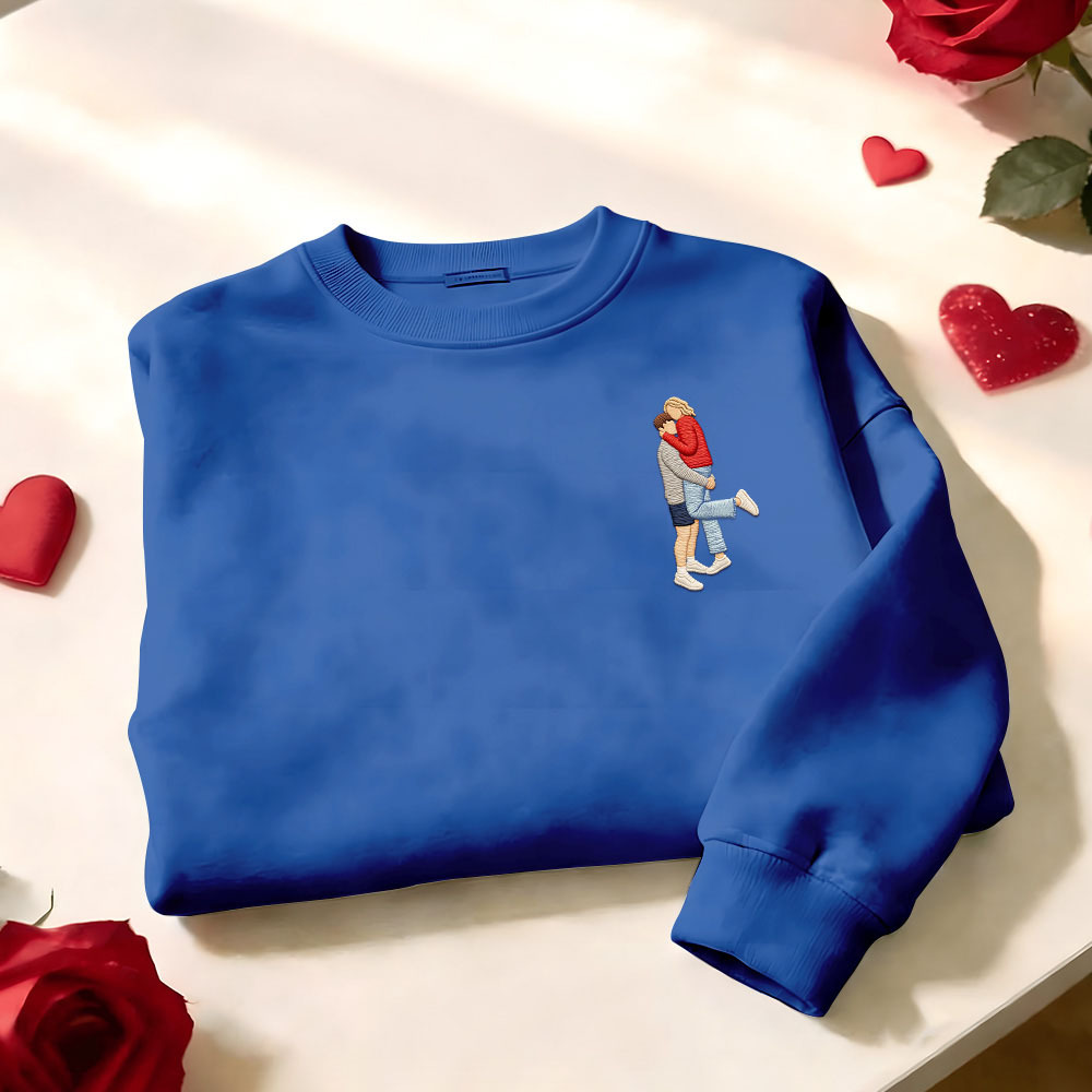 Custom Embroidered Portrait Sweatshirt from Photo Valentine's Day Gift - auphotoblanket