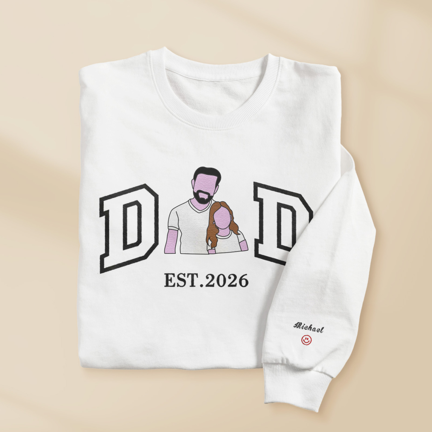 Personalized Sweatshirt with Embroidered Portrait for Dad – Father's Day Gift – Custom Gift with Embroidered Family Photo - auphotoblanket