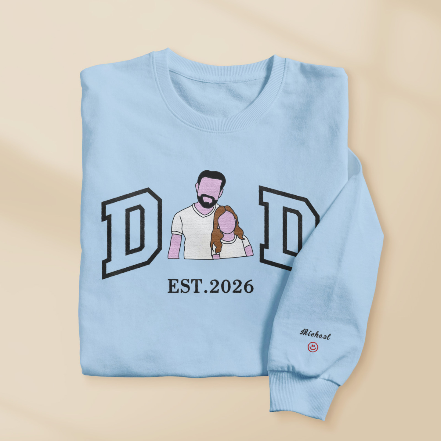 Personalized Sweatshirt with Embroidered Portrait for Dad – Father's Day Gift – Custom Gift with Embroidered Family Photo - auphotoblanket