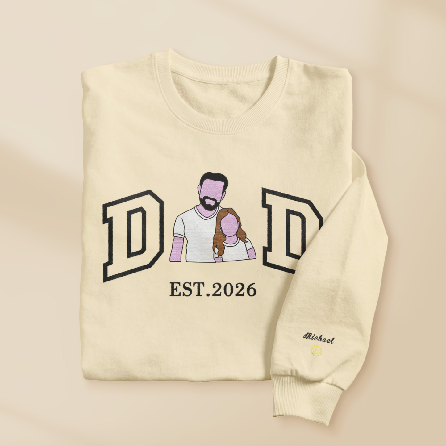 Personalized Sweatshirt with Embroidered Portrait for Dad – Father's Day Gift – Custom Gift with Embroidered Family Photo - auphotoblanket