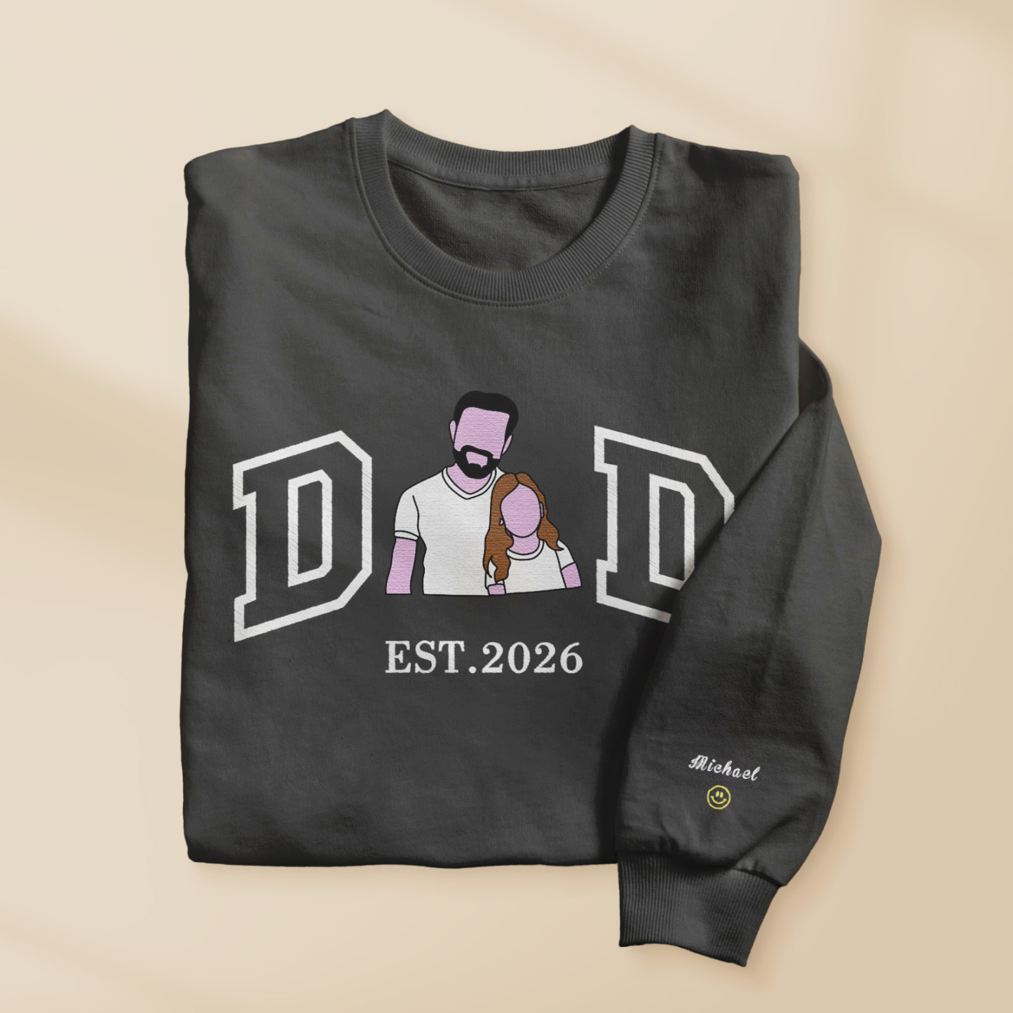 Personalized Sweatshirt with Embroidered Portrait for Dad – Father's Day Gift – Custom Gift with Embroidered Family Photo - auphotoblanket