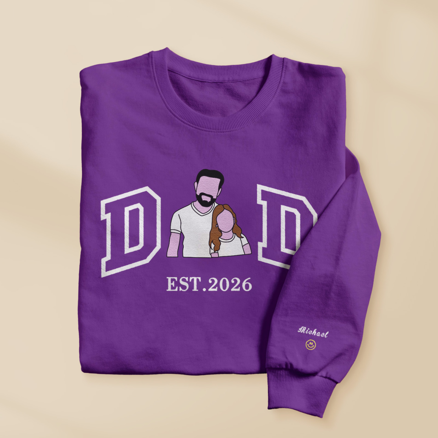 Personalized Sweatshirt with Embroidered Portrait for Dad – Father's Day Gift – Custom Gift with Embroidered Family Photo - auphotoblanket