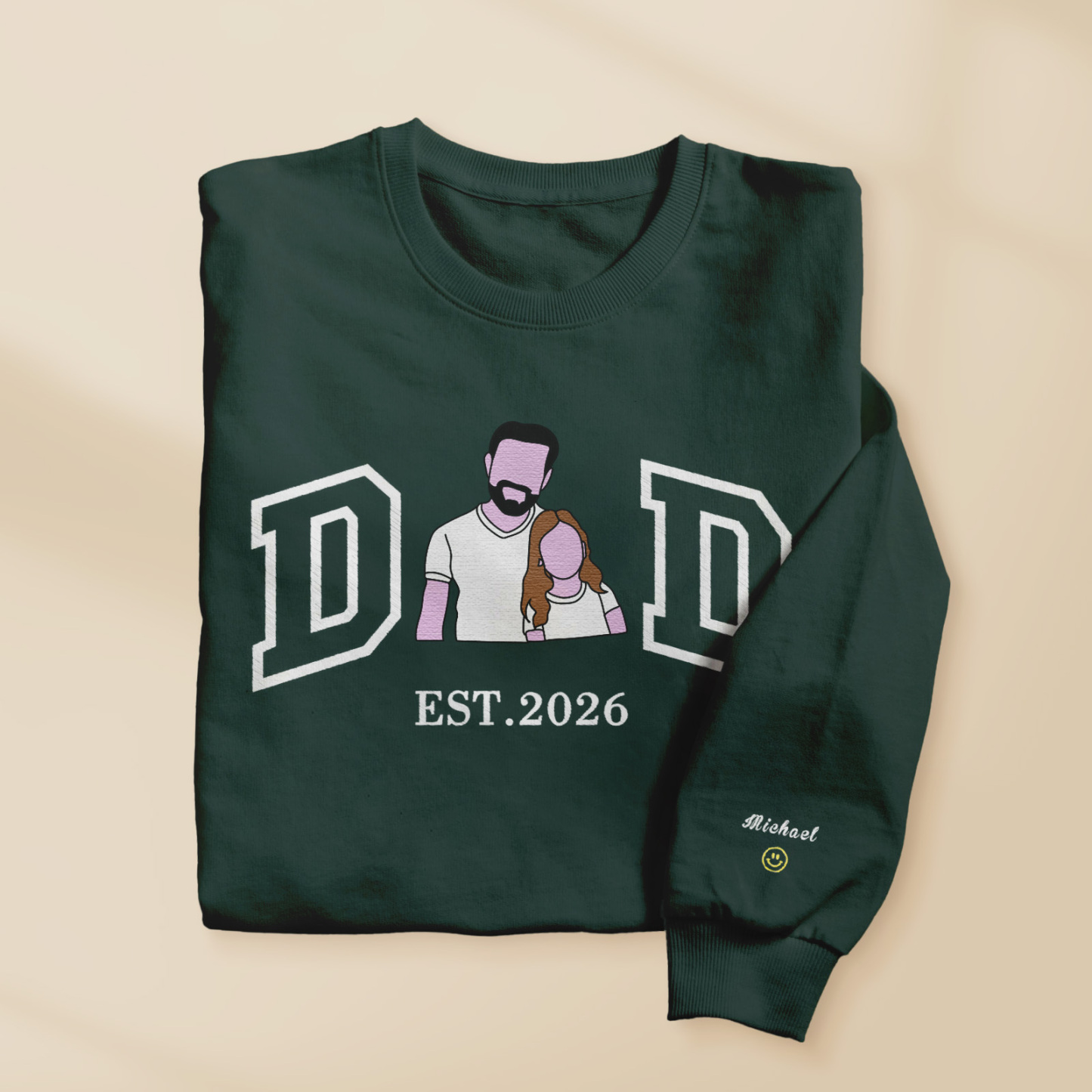 Personalized Sweatshirt with Embroidered Portrait for Dad – Father's Day Gift – Custom Gift with Embroidered Family Photo - auphotoblanket