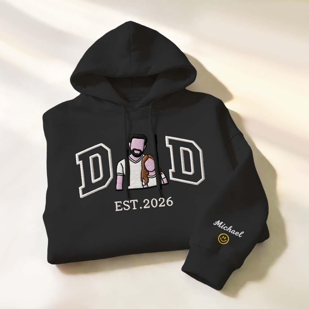 Personalized Sweatshirt with Embroidered Portrait for Dad – Father's Day Gift – Custom Gift with Embroidered Family Photo - auphotoblanket