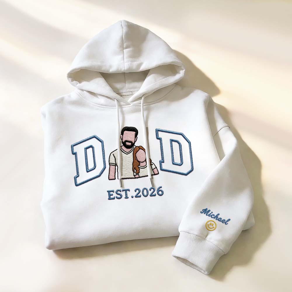 Personalized Sweatshirt with Embroidered Portrait for Dad – Father's Day Gift – Custom Gift with Embroidered Family Photo - auphotoblanket