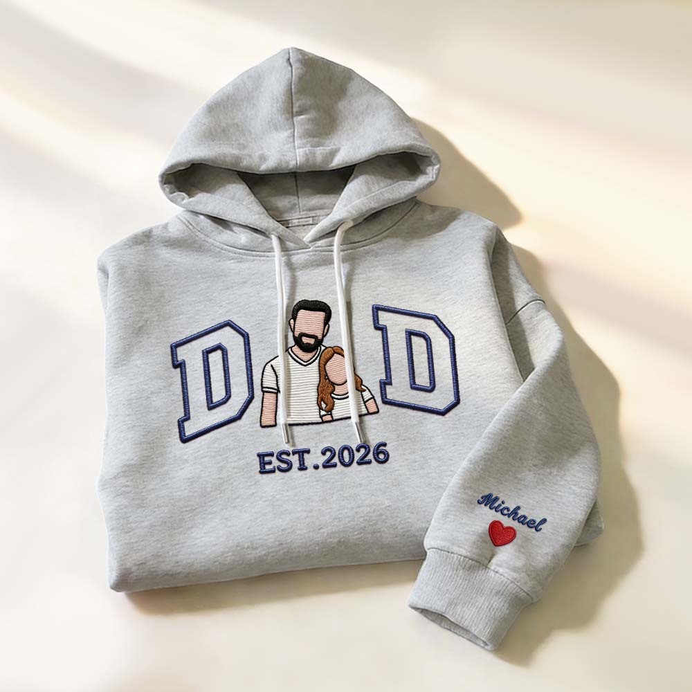 Personalized Sweatshirt with Embroidered Portrait for Dad – Father's Day Gift – Custom Gift with Embroidered Family Photo - auphotoblanket