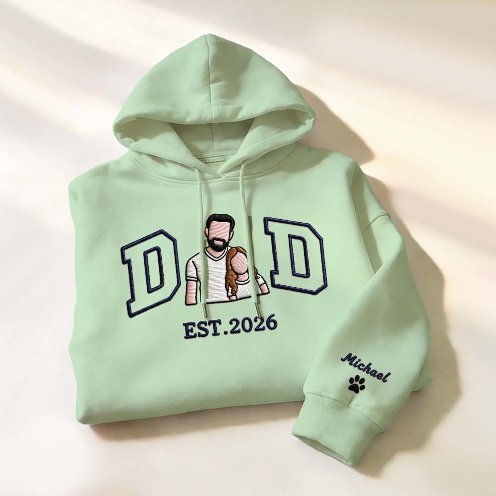 Personalized Sweatshirt with Embroidered Portrait for Dad – Father's Day Gift – Custom Gift with Embroidered Family Photo - auphotoblanket