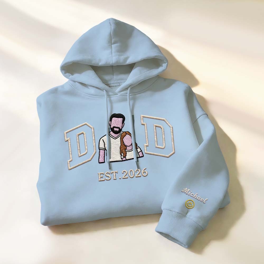 Personalized Sweatshirt with Embroidered Portrait for Dad – Father's Day Gift – Custom Gift with Embroidered Family Photo - auphotoblanket