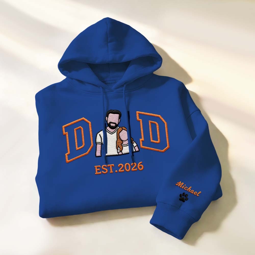 Personalized Sweatshirt with Embroidered Portrait for Dad – Father's Day Gift – Custom Gift with Embroidered Family Photo - auphotoblanket
