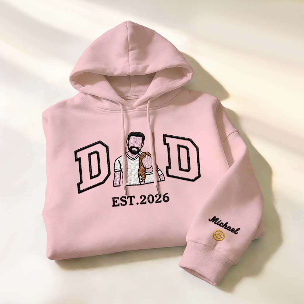 Personalized Sweatshirt with Embroidered Portrait for Dad – Father's Day Gift – Custom Gift with Embroidered Family Photo - auphotoblanket