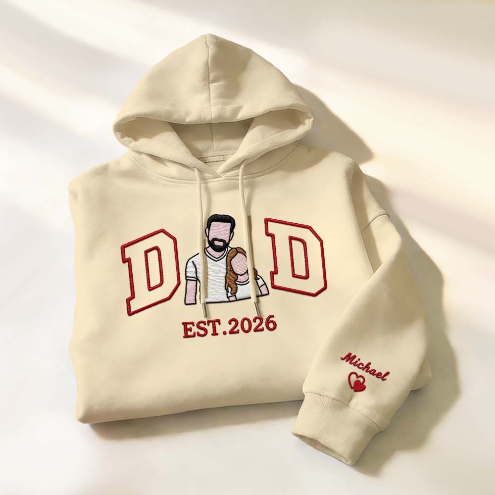 Personalized Sweatshirt with Embroidered Portrait for Dad – Father's Day Gift – Custom Gift with Embroidered Family Photo - auphotoblanket