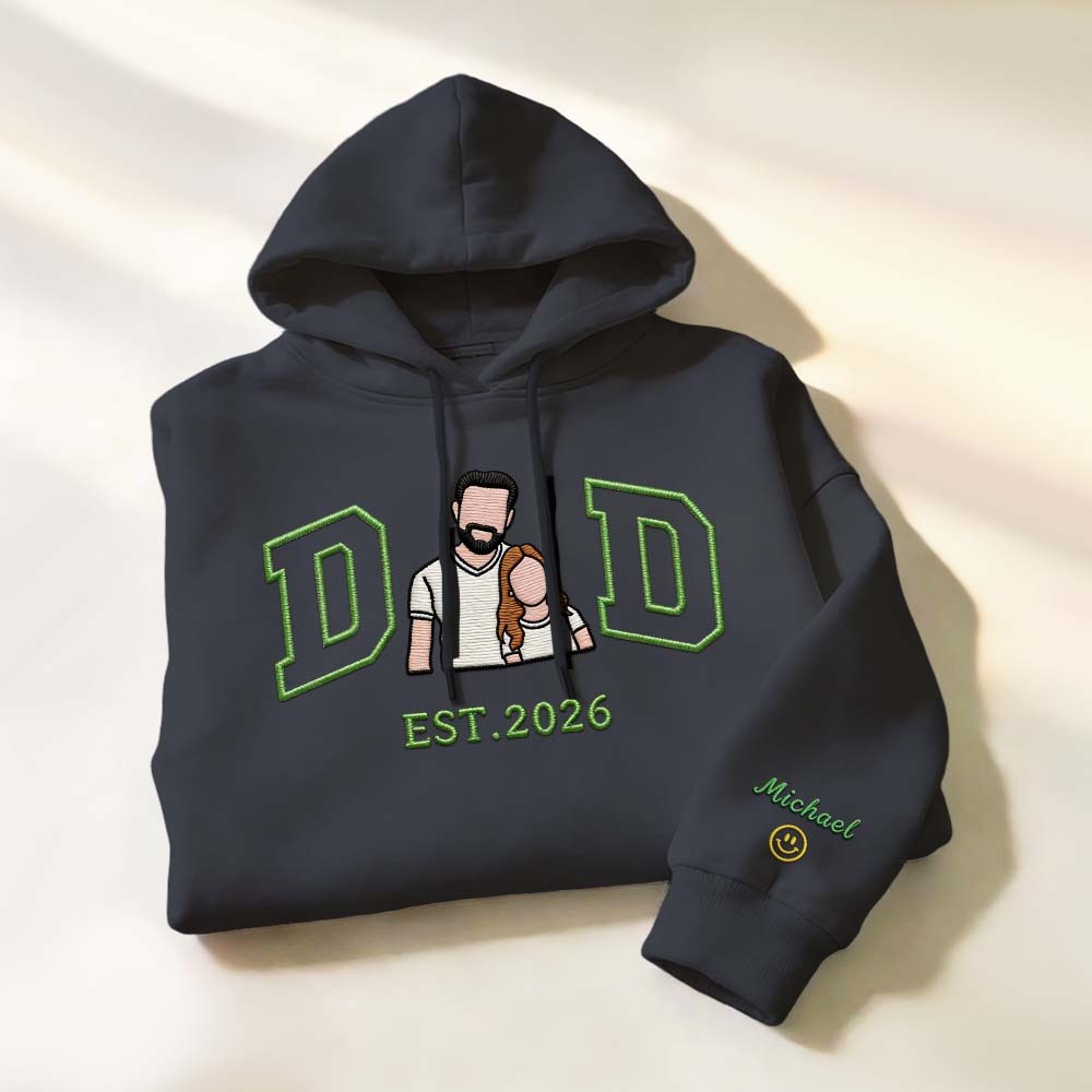 Personalized Sweatshirt with Embroidered Portrait for Dad – Father's Day Gift – Custom Gift with Embroidered Family Photo - auphotoblanket