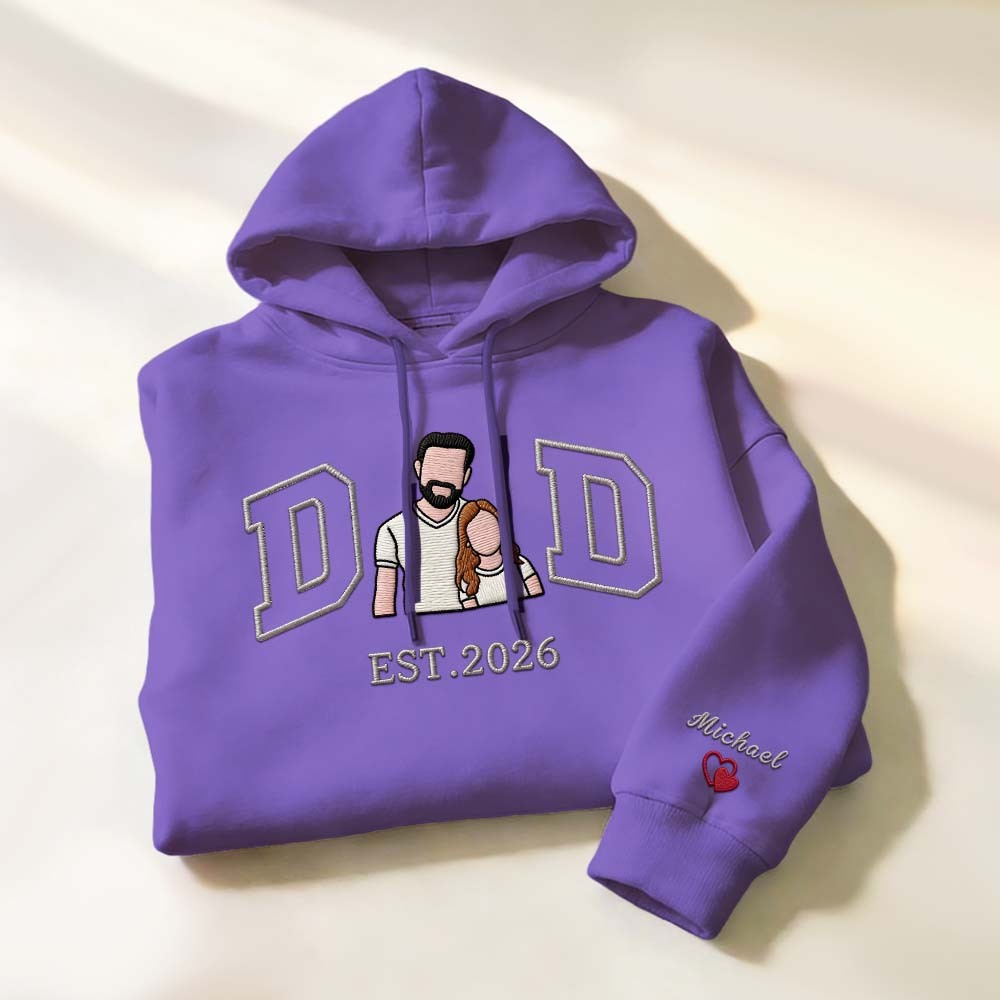 Personalized Sweatshirt with Embroidered Portrait for Dad – Father's Day Gift – Custom Gift with Embroidered Family Photo - auphotoblanket