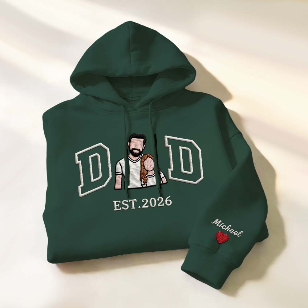 Personalized Sweatshirt with Embroidered Portrait for Dad – Father's Day Gift – Custom Gift with Embroidered Family Photo - auphotoblanket