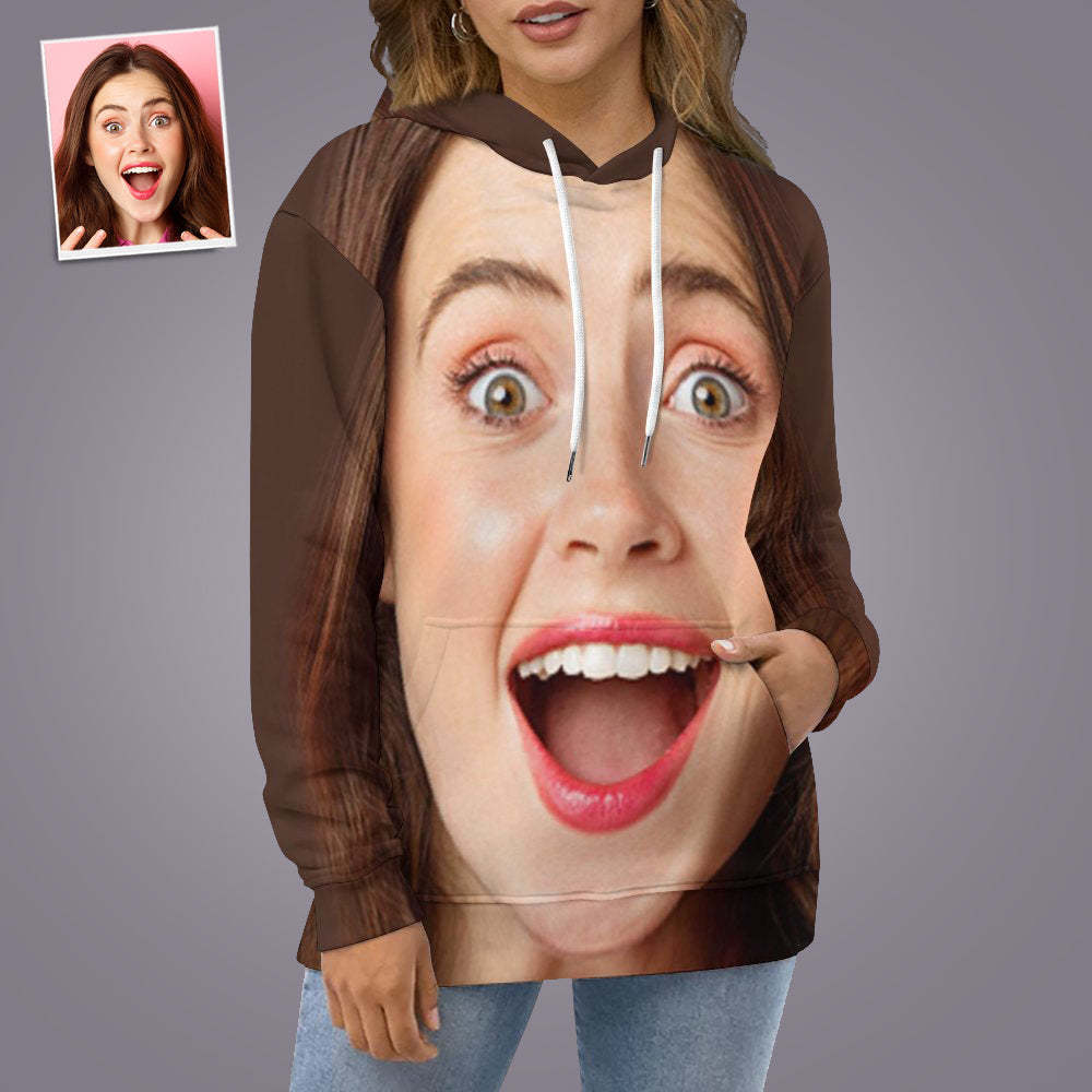 Personalised Funny Big Face Loose Hoodie Top Custom Unisex Sweatshirt - auphotoblanket
