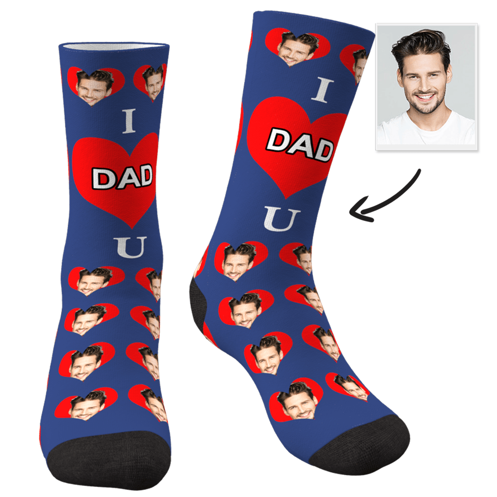 Dad I Love U Custom Photo Socks Gift