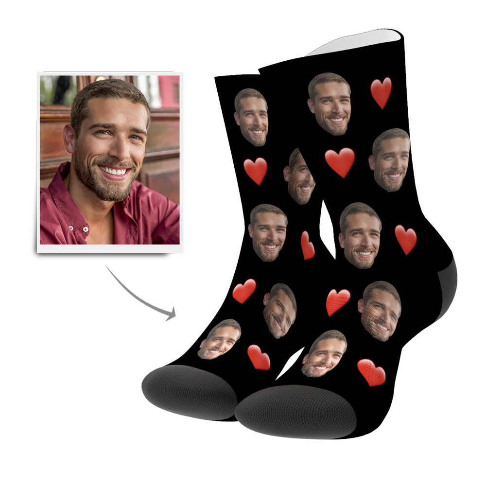 Dad Gift Personalised Photo Heart Socks Custom Face Socks