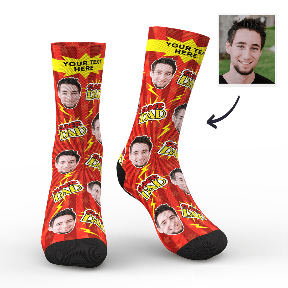 Custom Super Dad Socks With Your Text - MyPhotoSocks