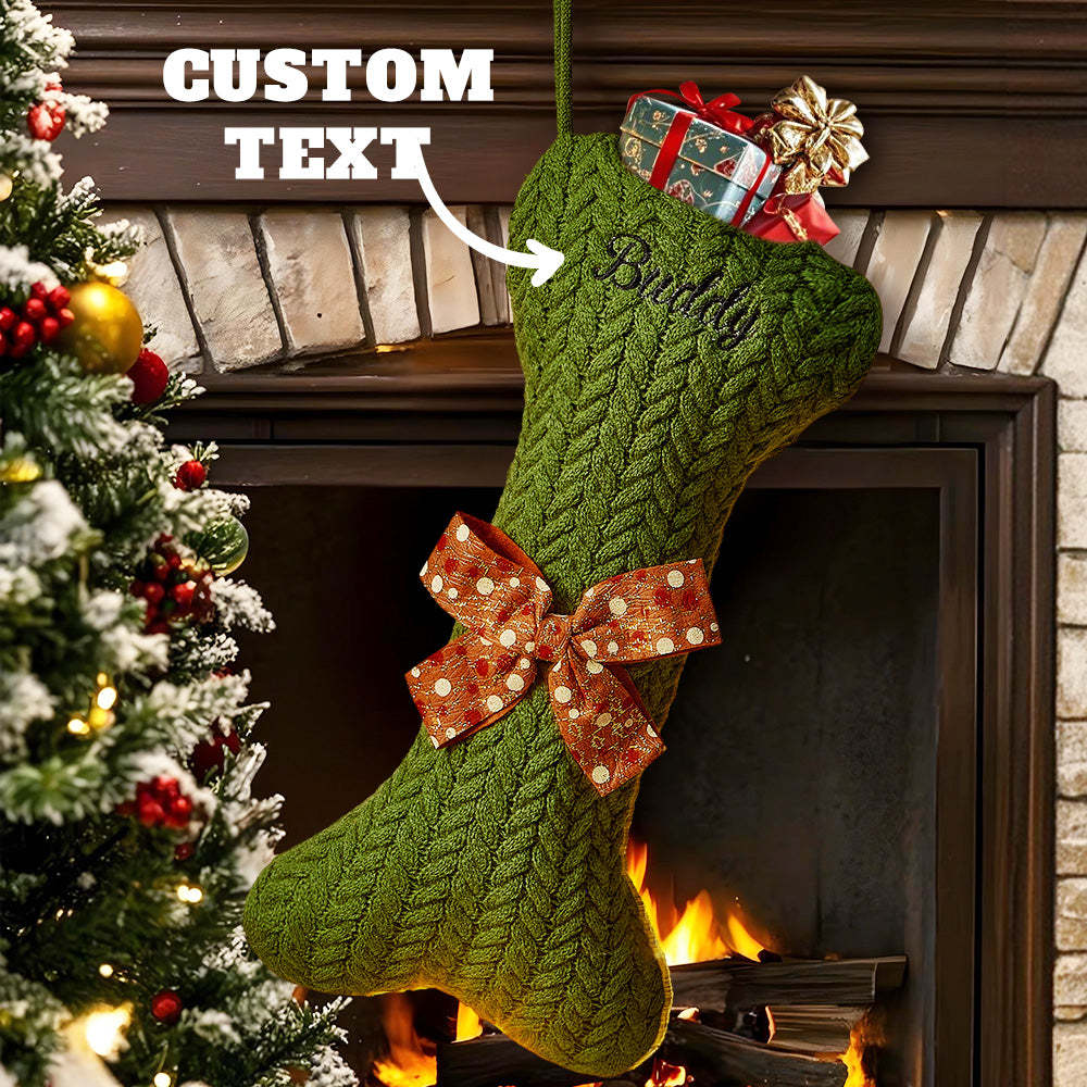 Personalized Dog Bone Christmas Stockings with Name Gift for Puppy Lovers - auphotoblanket
